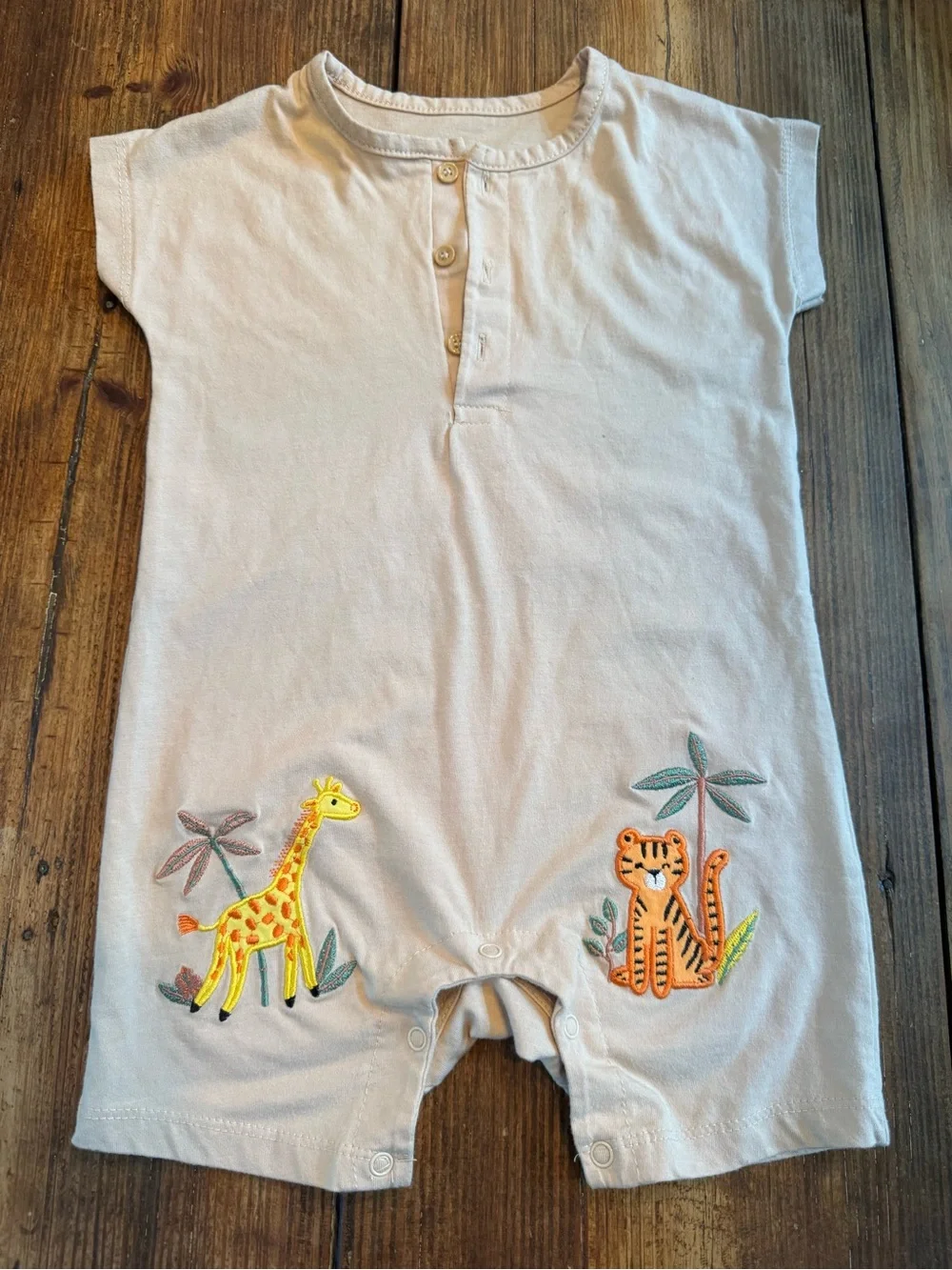 Minibean 24 month Cream toddler One-Piece Romper with Giraffe & Tiger Embroidery